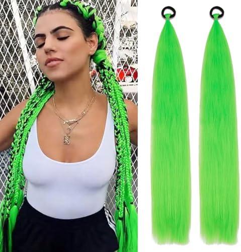 Braid Ponytail Extension 26Inch Green Ponytail Extension 2Pack Long Ponytail Extensions Elastic Tie Straight Sleek Wrap Around (Green, 26inch)