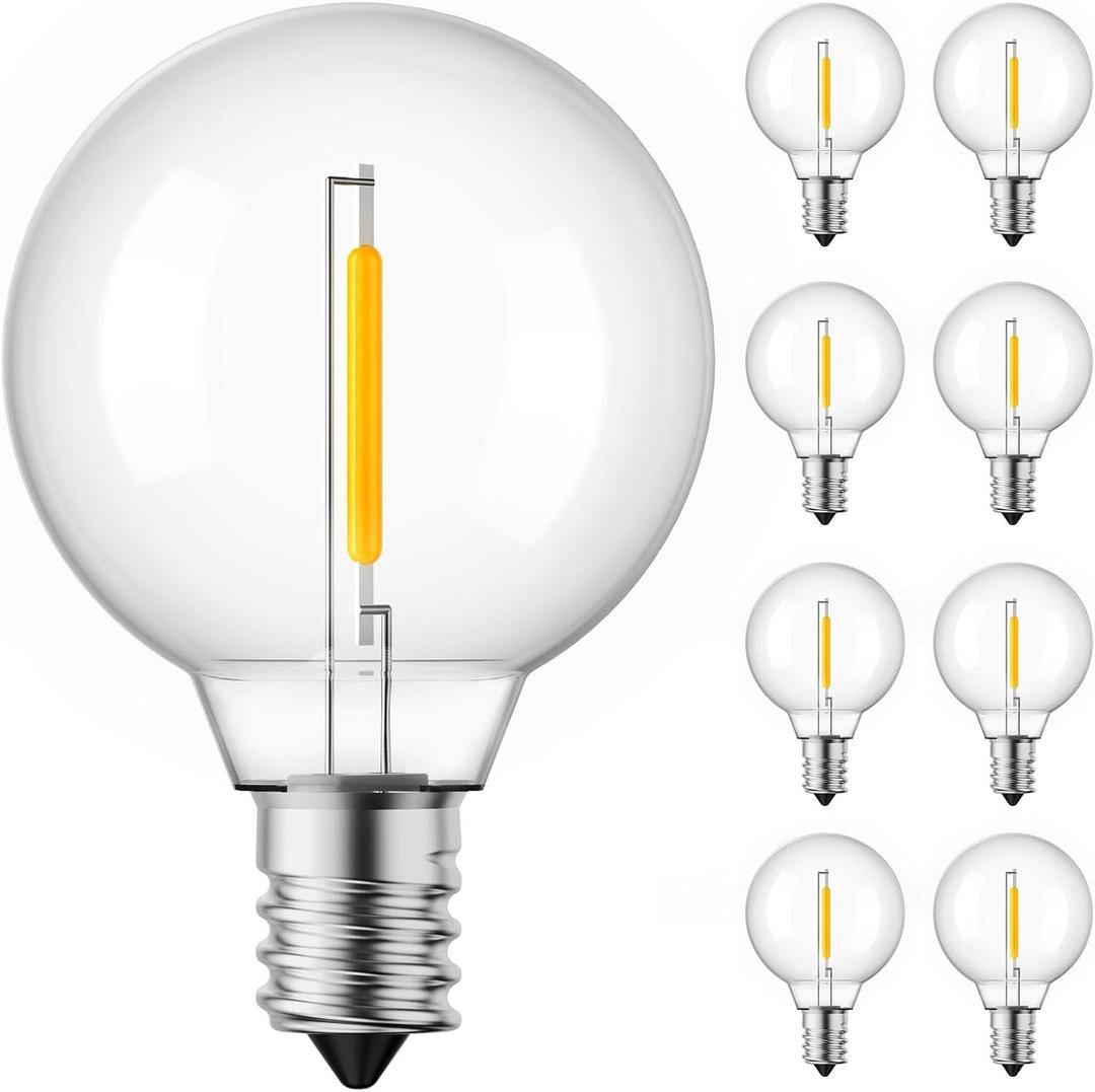 Brightown G40 Replacement LED Light Bulbs, 10 Pack Clear Globe Bulb fits E12 C7 Candelabra Screw Base Sockets, 1.5 Inch Dimmable Edison Light Bulbs for Indoor Outdoor Patio Decor, Warm White