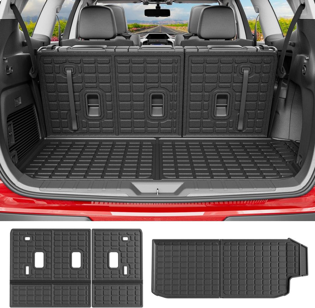 powoq 7&8 Seats Cargo Liner Compatible with 2019-2026 Subaru Ascent Trunk Mat TPE 3rd Backrest Mat Replacement for 2019-2026 Subaru Ascent Accessories (7&8 Seats Trunk Mat+3rd Row Backrest Mat)