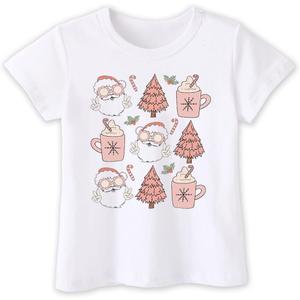 Toddler Boy Christmas Shirt for Girls Kids, Happy Xmas Tee, Santa Snowman Trees Dinosaur Reindeer Digger, 2-6T (3-4T, Tree and Cup-white)