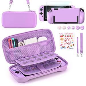 Younik Switch 2 Accessories Bundle, 15 in 1 Purple Switch 2 Accessories Kit for Girls Include Switch 2 Carrying Case, Shoulder Strap, Wrist Strap & Stickers, Protective Case for Switch Console & J-Con