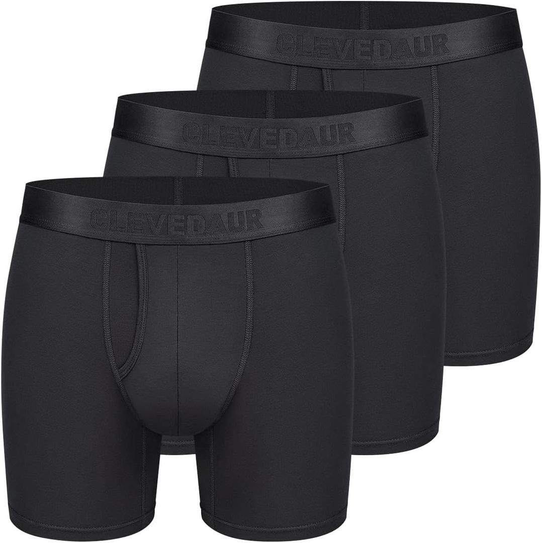 Men's Underwear 3 Pack Micro Modal Boxer Briefs Open Fly (Black, XXL)