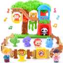 PLAY Safari Animals Figures Toys Playset, 20Pcs Realistic Jungle Forest Zoo Animals Figurines Tree House Playset with Lights & Sounds for Toddlers, Learning Toys Gifts for Girls Boy Ages 18M+