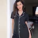 Ekouaer Pajamas Set for Women Short Sleeve Sleepwear Button Down Pjs Soft 2 Piece Lounge Sets Black X-Small