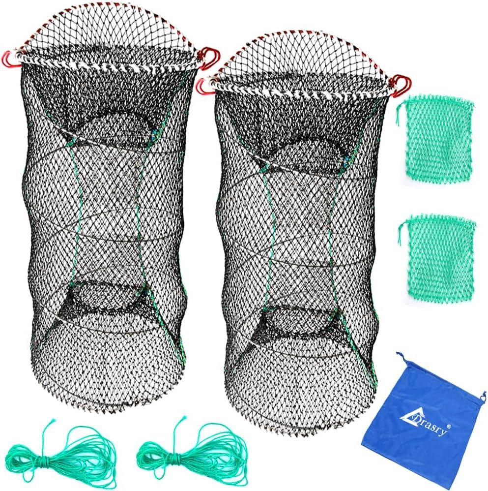 Drasry Crab Trap Bait Lobster Crawfish Shrimp Portable Folded Cast Net Magic Collapsible Fishing Traps Nets Accessories for Blue Crabs (Black)