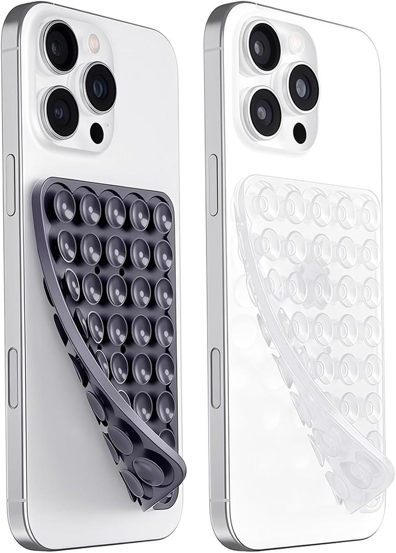 3 x JingJinYY Anteel 2 Pack Double Sided Silicone Suction Cup Phone Case Mount, Hands-Free Strong Grip Silicon Phone Holder for Selfies and Videos, Non Slip Phone Accessories (Black&Translucent)