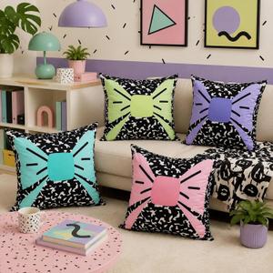 Mindsoft Composition Notebook Throw Pillow Covers 18x18 Inch Set of 4 | Back to School Throw Pillow Covers, Large Bow Classroom Reading Nook Decorative Cushion Case for Bed Sofa Nursery Couch Decor