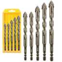5 Piece Set of Four Flute Drill Bits - High Hardness Eccentric Twist Drill Bits Set for Tile Glass Ceramic Brick Metal Plastic Wood & General Concrete (6/6/8/10/12mm)