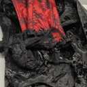 Kimring Women's Steampunk Victorian Elegant Off Shoulder Overbust Corset Dress Skirt Set With Lace Long Sleeves Black/ Red Small