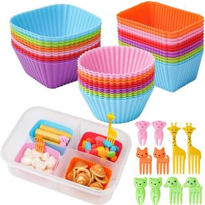 Silicone Lunch Box Dividers, 46 Pcs Bento Bundle Lunch Box Kit for Kids Lunch Accessories, BPA Free, Dishwasher Safe (Multicolor+Picks)