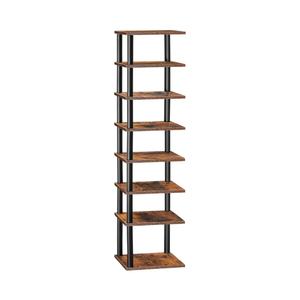 HOOBRO Vertical Shoe Rack, 8-Tier Narrow Shoe Shelf, Shoe Storage Organizer for Small Space, 11" L x 11" W x 53" H, Closet, Entryway, Hallway, Bedroom, Rustic Brown and Black BF22XJ01
