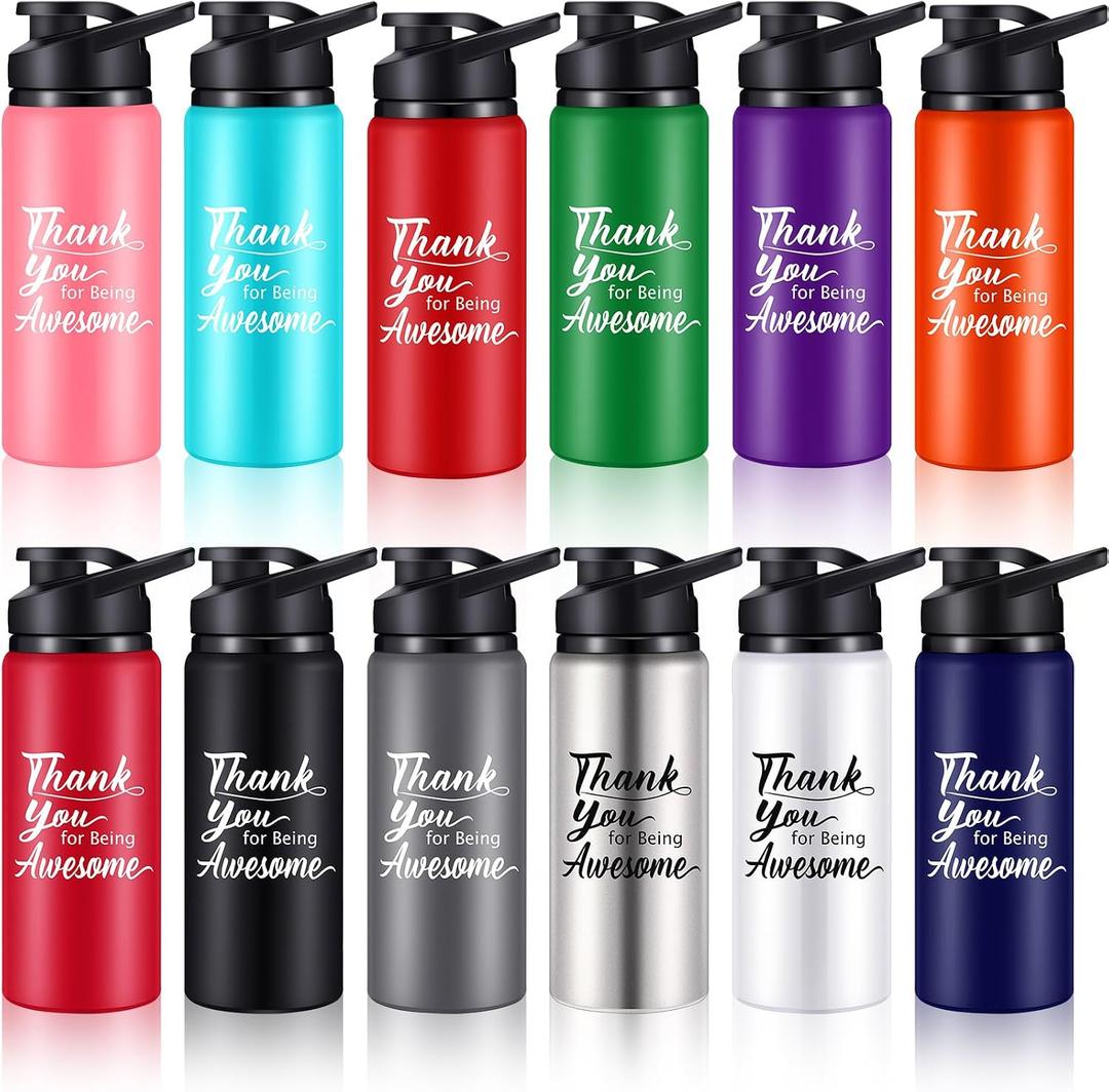 12 Pcs Thank You for Being Awesome Aluminum Water Bottles Bulk Lightweight Sports Water Bottles Inspirational Bike Water Bottle with Snap Lids for Travel Gym Camping Hiking