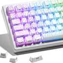 HITIME XVX Shine Through Keycaps with IMD Tech, Custom Keycaps 60 75 100 Percent, White Key Cap Set OEM Profile,118 Keys Side Printed for Mechanical Keyboard, Topographic