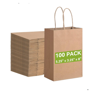 Brothersbox Small Brown Paper Bags with Handles 100PCS, 5.25 * 3.25 * 8 Inch Kraft Gift Bags Bulk for Craft Shopping Business Party Favor Retail Birthday Grocery