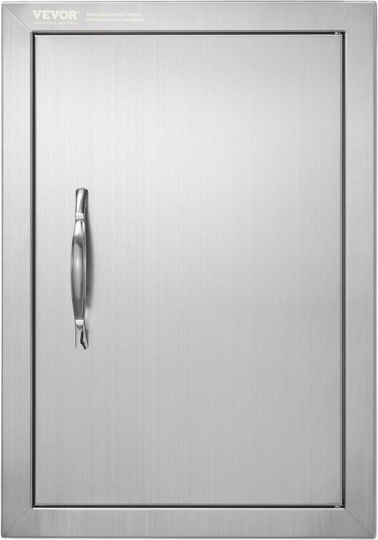 VEVOR Outdoor BBQ Kitchen Door - 14W x 20H Inch Stainless Steel Flush Mount Vertical Wall Door with Handle for Island, Grilling Station