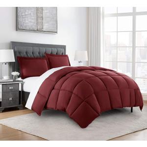 Chezmoi Collection 3-Piece All Season Oversized King Comforter Set Burgundy, Soft Quilted Down Alernative Duvet Insert with Corner Tabs, Lightweight Microfiber Bedding, 110 x 96 Inches