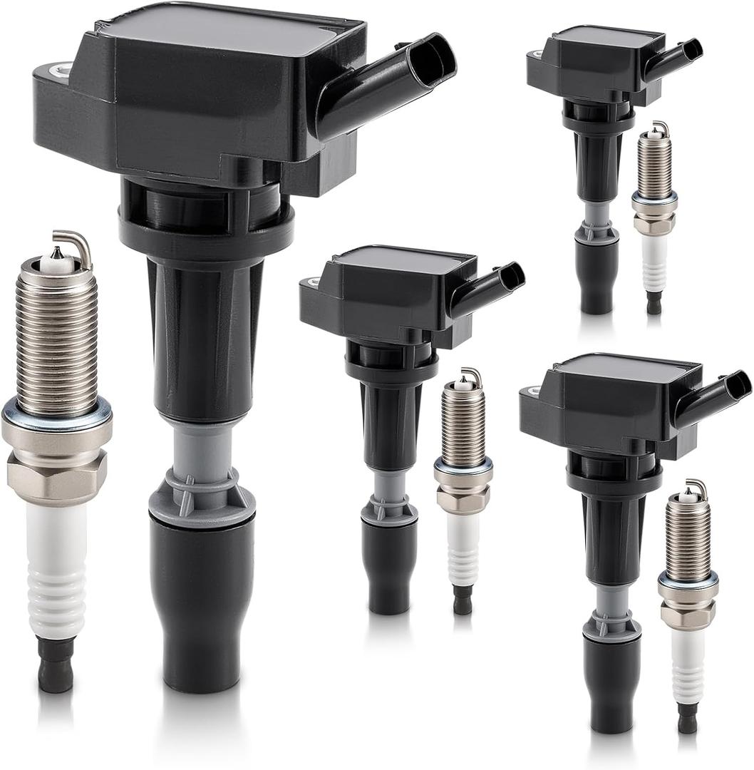 Ignition Coil Pack and Iridium Spark Plugs Kit, UF764 93175, for Hyundai Sonata Santa Fe Sport Tucson 2015 2016 2017 2018 2019, for Kia Optima Rondo Sorento Sportage Stinger, for Genesis 2.0L 2.4L L4