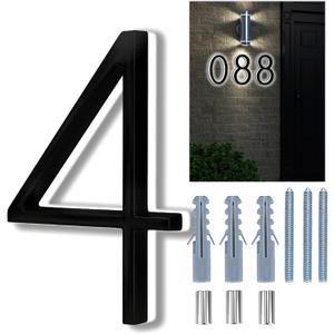 Backlit LED Home Address Numbers, 8 Inch House Numbers, Stainless Steel Hand-Polished Waterproof for House Address Signs, Lighted House Numbers for Outside Modern, Low-Voltage, Yard, Shop (4, Black)