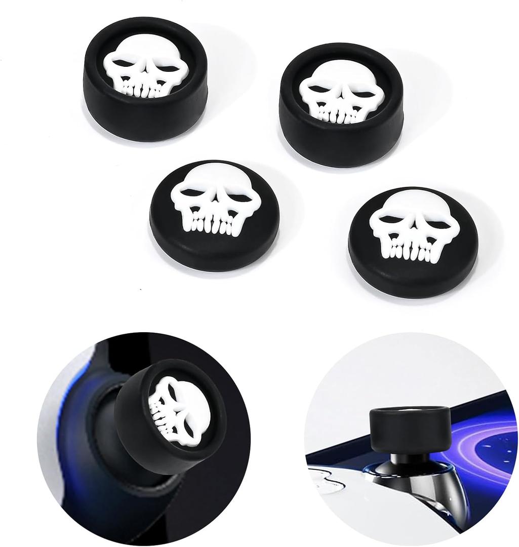 DLseego Thumb Grips Caps for PlayStation Portal Remote Player, Full Protection Anti-Slip & Anti-Scratch Anti-Fingerprint Protective Cartoon Button Cap Cover 4 Thumb Stick Caps - Black Skull