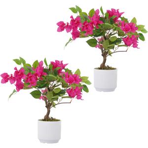 2 Pack Artificial Bougainvillea Tree, 24" Faux Silk Floral Tree Bougainvillea Plant with Flowers in Plastic Pot for Home Office Garden Indoor Outdoor Decor,White Pot