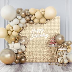 Shimmer Wall Backdrop Champagne Gold Square Sequin Wall Panel Backdrop Decor for Wedding, Anniversary, Birthday, Party, 24 Panels