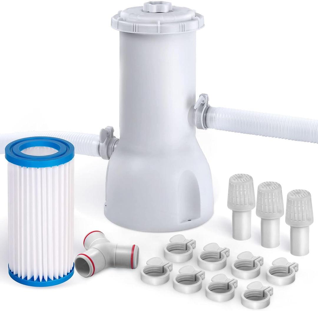 1000 Gallons Pool Filter Pump Above Ground, Swimming Pool Filter Cartridge Pump, Electric Pool Filters Pumps for Pools Sand Cleaning Tool Set, 1000 GPH Pools Pumps Above Ground