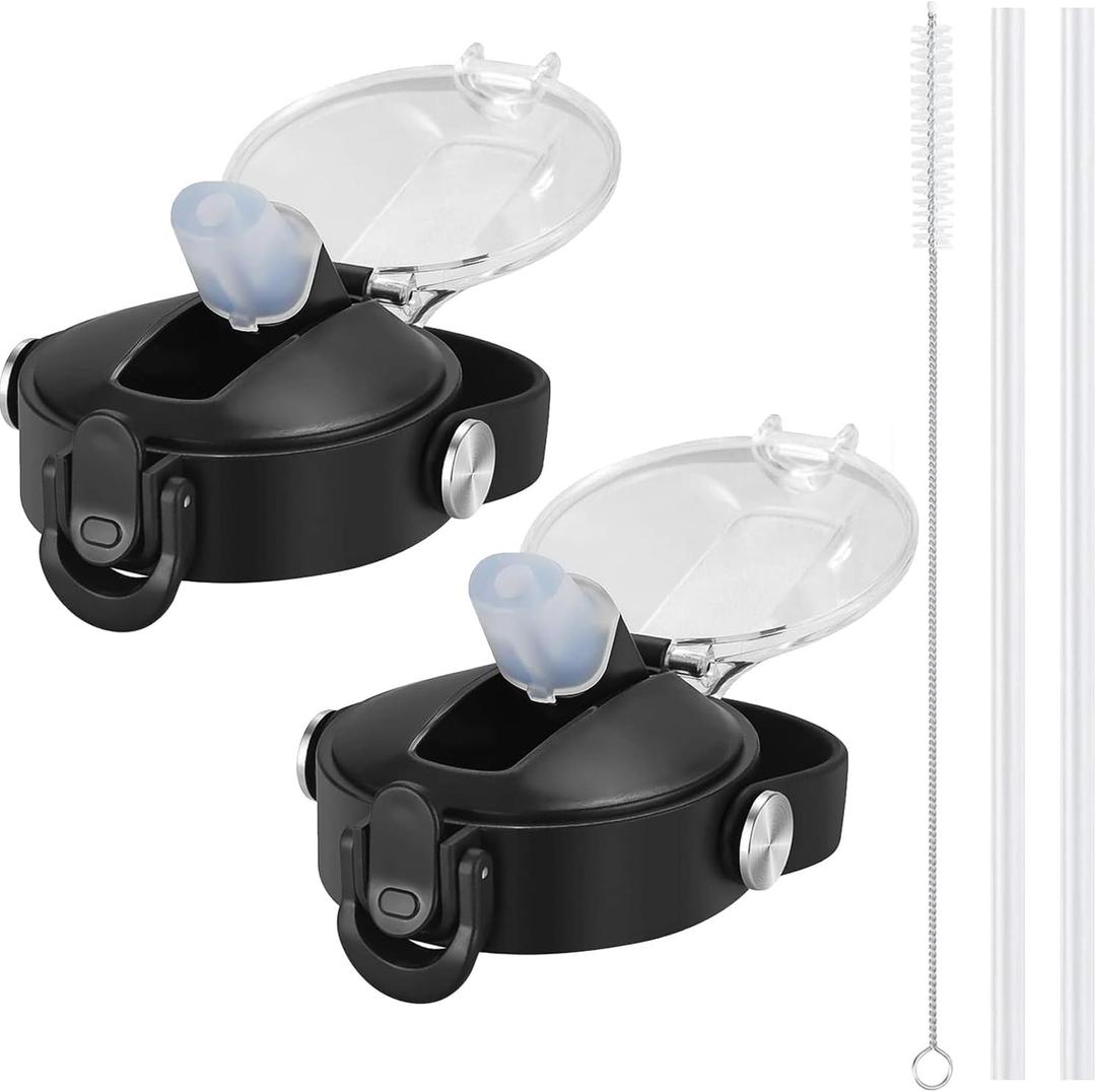 SENDESTAR Spout Lid for Hydroflask Wide Mouth Water Bottle Fits 18 oz 20 oz 32 oz 40 oz 73 oz,Chug Cap Flexible Handle Compatible, Takeya, Simple Modern, Wide Mouth Water Bottle (Black 2 pack)