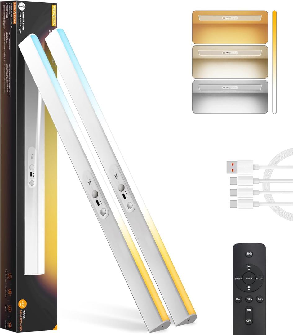 Closet Lights Motion Sensored with Eye-Protection Design, Rechargeable LED Wardrobe Lighting with Remote and Magnetic,120 LED 4000 mAh Cabinet Light Battery Operated for Pantry Wardrobe, 24inch (60CM, 60CM-2 PACK)