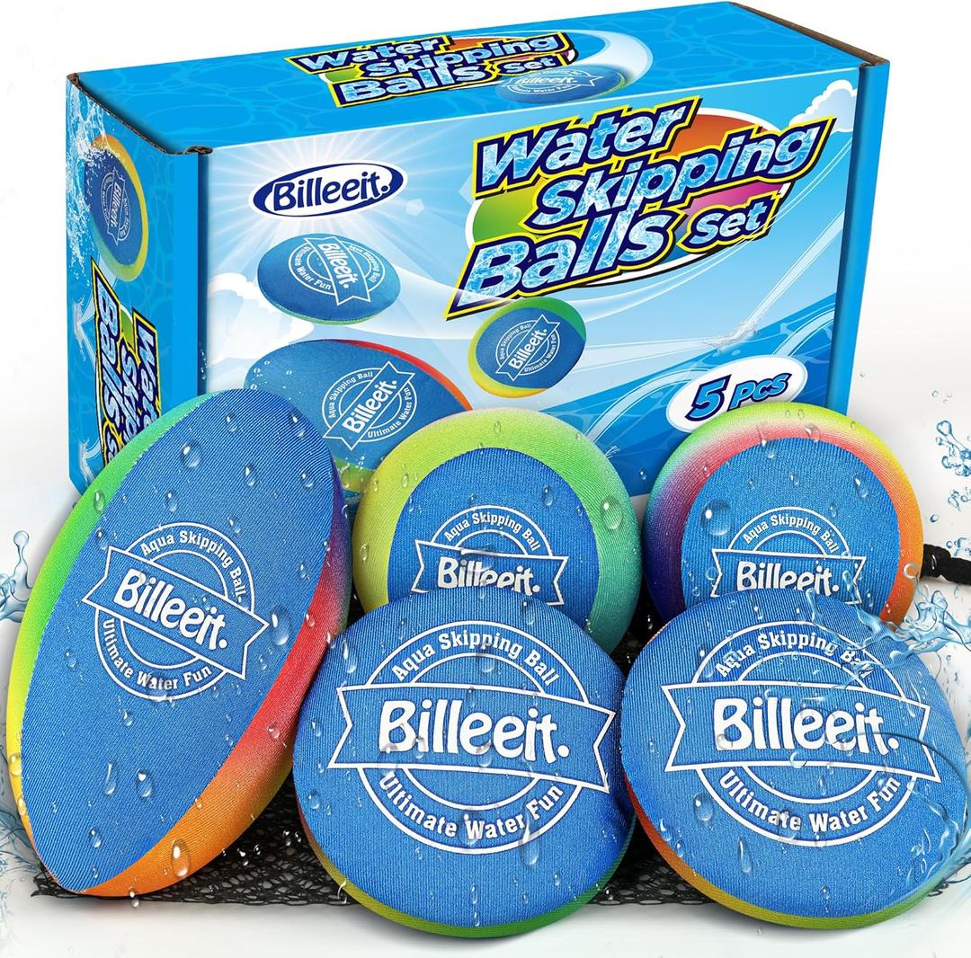 Billeeit 5Pcs Water Skipping Balls Set for Pool Play, Multi-Colored Splash Water Bouncing Balls, Fun Water Pool Beach Swim Toys & Games for Kids 3+ 4-8-12 and Adults