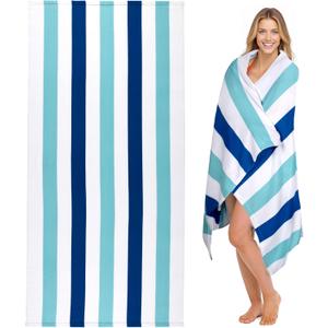 cabanana Large Oversized Beach Towel - Microfiber Sand Free 35 x 70 Inch Quick Dry Lightweight Pool Towel for Adults, Thin Striped Swim Towel (Vallarta)