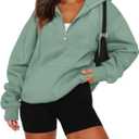 onlypuff Women Half Zipper Pullover Sweatshirt Long Sleeve Hoodies Kangaroo Pocket Fleece Basic Sweater (Green, L)