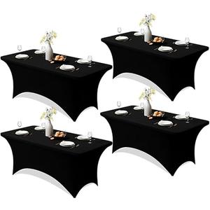 Trlyc 4 Pack 6FT Spandex Table Cloth - 72 x 30 Inch Rectangular Stretch Tablecloth, Wrinkle Resistant Scretch Table Cover for Wedding, Party, Banquet, Picnic, Outdoor Decoration (4Pcs,Black)