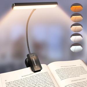 Glocusent 26 LED Book Light, 1200 mAh 90 Hrs Lasting Rechargeable Reading Light, 5 Amber Colors & Stepless Dimming Book Reading Light - Portable Clip on Light for Book Lovers Kids (Black)