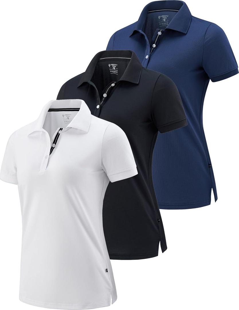 1 or 3 Pack Women's Polo Shirts Short Sleeve, Athletic Dry Fit Collared Golf Tennis Tops for Work Casual Wear, Small