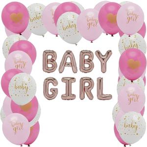 BLUE PANDA - Girl Rose Gold Balloons, Baby Shower Party Decorations (16 in, 44 Pieces) - Baby Shower Decoration
