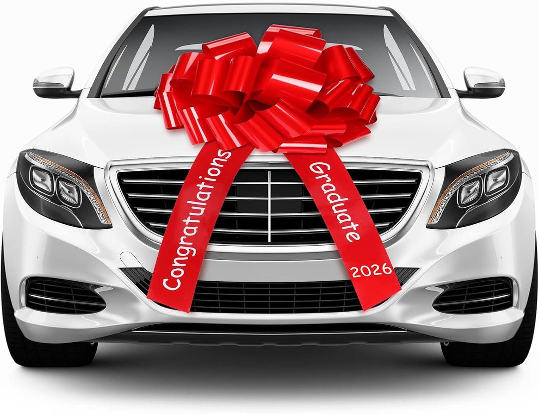 Xuniea 20 Inch Big Graduation Car Bow Congratulations 2026 Giant Large Red Car Bow Ribbon for 2026 Graduation Party & Birthday Gift Decor