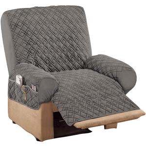 Collections Etc Diamond-Shape Quilted Stretch Recliner Cover with Storage Pockets and Elastic Straps - Furniture Protector, 84"D x 86.5"W x 1"H