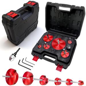 04529 for PPRK6 Plastic Pipe Fitting Reamer, PVC Reed Pipe Reamer Kit Contains 3/4",1",1-1/2",2",3",4" Aluminum Head Fit into Standard 1/2" Drill for CPVC, PPR or ABS (Red)