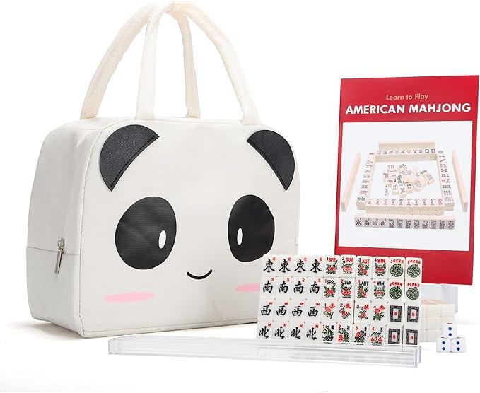 drizzle Travel Mini American Mahjong Set - 166 White Tiles Includes Jokers 0.8" White Melamine Material - with Racks Instructions and Panda Bag 2.20 Pounds