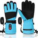 Kids Heated Ski Gloves, 3-Heat Settings, Rechargeable, Water Resistant, Windproof, Ideal for Skiing, Snowball Fights, Cycling (XX-Small, Blue)