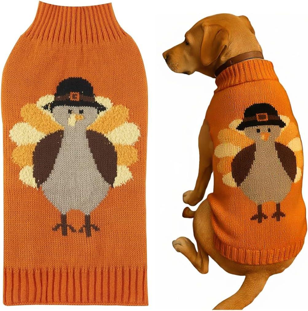 Thanksgiving Dog Sweater Turkey Outfit Clothes, Holiday Dog Fall Sweater Costumes for Large Dogs, XX-Large (XXL) Size 23" Back Orange