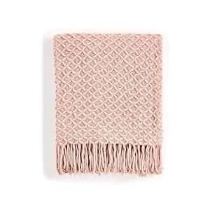 CREVENT Farmhouse Boho Knitted Throw Blanket for Couch Sofa Chair Bed Home Decoration, Soft Warm Cozy Light Weight for Spring Summer Fall (50''X60'' Blush Pink)