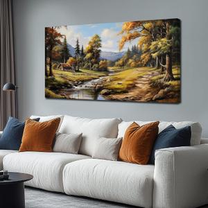 Natural Landscape Wall Art for Farmhouse Green Wall Pictures for Living Room,Vintage Wall Art Decor 24 x 48 Inch (Yellow)