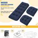 Wicker Furniture Cushions Set, Waterproof Patio Cushions for Outdoor Chairs 3 Pieces, 1 Loveseat & 2 Seat Pads Thick Outdoor Replacement Cushions for Porch Lawn Bench Couch Sofa, Navy Blue
