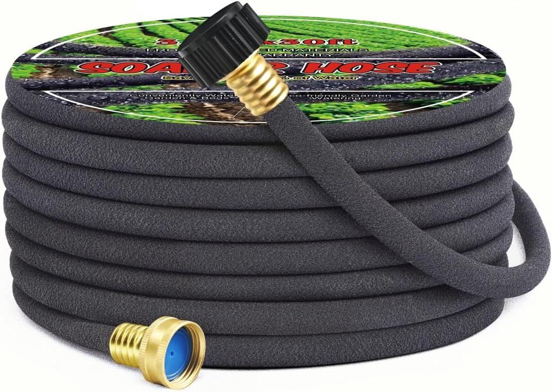 Soaker Hose 1/2" 50ft Rubber Garden Soaker Hoses, Water Seeper Round Drip Hose, Heavy Duty Drip Irrigation Hose For Vegetable, Lawn, Plants and Trees Watering