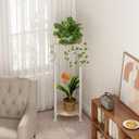 Plant Stand Indoor Corner Tall 2 Tier Metal Modern Flower Storage Plant Shelf Holder for Living Room Balcony Garden,White (2 Tier-White Round)