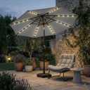 Kingdura 10FT Outdoor Patio Umbrella with Solar Lights, Market Table Umbrella with Push Button Tilt & Crank, 8 Sturdy Ribs, 32 LED Lights, UV Protection for Garden Lawn Deck Backyard Pool (Light grey)