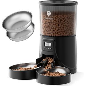 Automatic Cat Feeder for 2 Cats - 16 Cups/4L Timed Auto Pet Feeder with Portion Control (1-6 Meals), Dual Power& Easy to Clean for Indoor Cats & Small Dogs