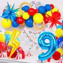 Cartoon Hedgehog Birthday Decorations, 9th Birthday Decorations for Boys, Red Blue Yellow Number Balloons with Boom Star and Lightning (Blue 9)
