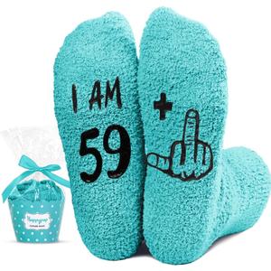 HAPPYPOP Birthday Gifts for Women - Fuzzy Socks for 51 52 53 54 55 56 57 58 59 60 Year Olds